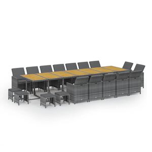 vidaXL 19-osainen Ulkoruokaryhm&auml; tyynyill&auml; harmaa polyrottinki