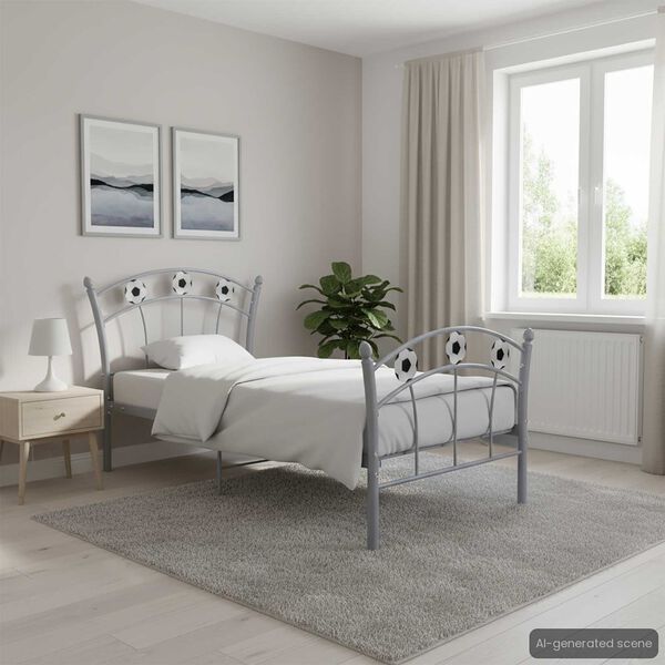 vidaXL Sängynrunko jalkapallokoristeet harmaa metalli 90x200 cm