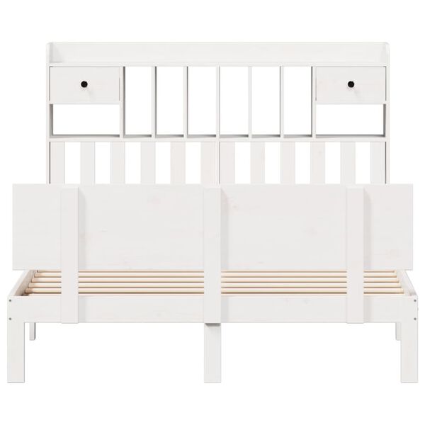 vidaXL Sänky kirjahyllyllä ei patjaa valkoinen 140x190 cm täysi mänty