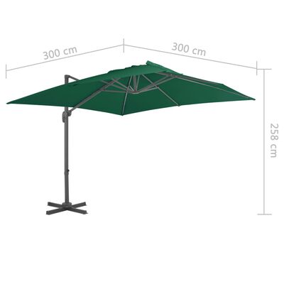 vidaXL Riippuva aurinkovarjo alumiinipylväällä 300x300 cm vihreä