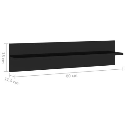 vidaXL Seinähyllyt 2 kpl korkeakiilto musta 80x11,5x18 cm lastulevy