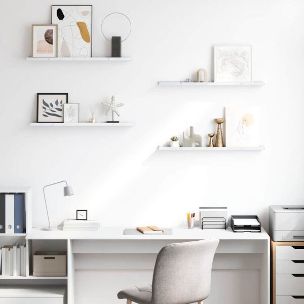 vidaXL Sein&auml;hylly 4 pcs Valkoinen marmori 80 x 9 x 3 cm Tekninen puu