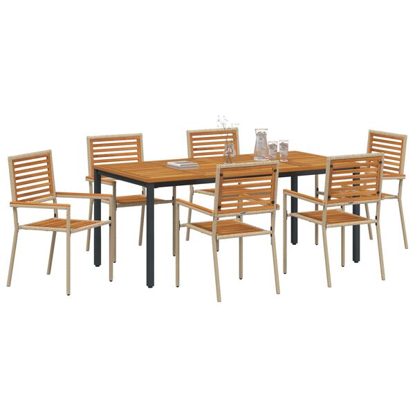 vidaXL Piharuokailu setti 7 pcs Beige ja Ruskea polyrottinki