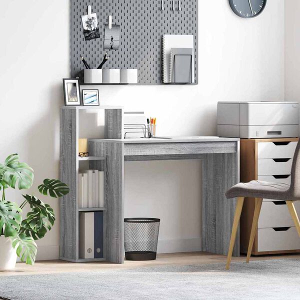 vidaXL Pöytä hyllyllä Harmaa Sonoma 100 x 40 x 90 cm Tekninen puu