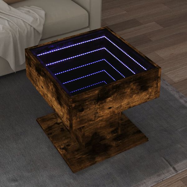 vidaXL Sohvapöytä LED-valoilla savutammi 50x50x45 cm tekninen puu