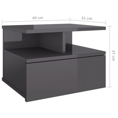 vidaXL Kelluvat yöpöydät 2kpl korkeakiilto harmaa 40x31x27cm lastulevy