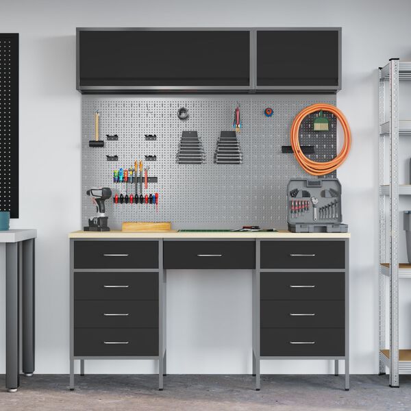 vidaXL Ty&ouml;p&ouml;yt&auml;kaappi laatikon kanssa 8 pcs Musta 150 x 55 x 200 cm