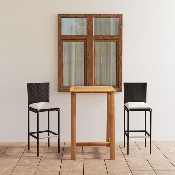 vidaXL 3-osainen Ulkobaarisarja tyynyillä polyrottinki musta