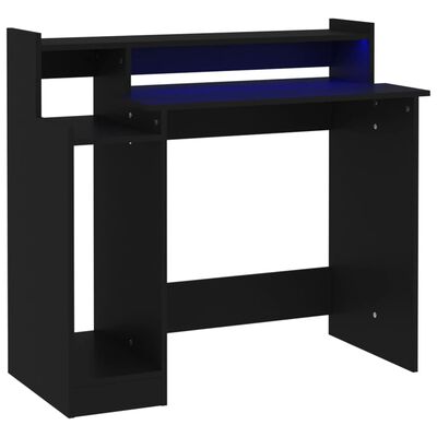 vidaXL Työpöytä LED-valoilla musta 97x45x90 cm tekninen puu