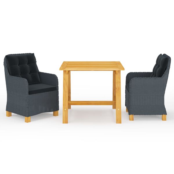 vidaXL 3-osainen Ulkoruokailuryhmä tummanharmaa