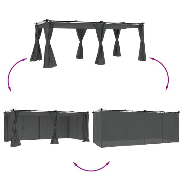 vidaXL Huvimaja verhoilla antrasiitti 6x3 m teräs