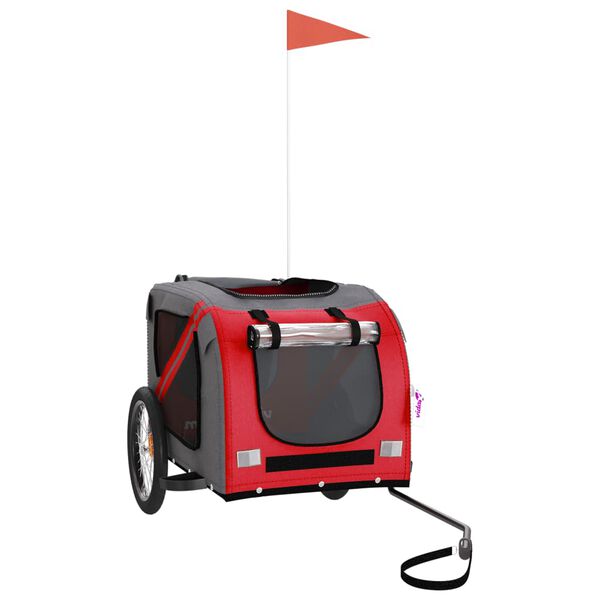 vidaXL Lemmikinkuljetuskärry polkupyörään punaharmaa kangas ja rauta