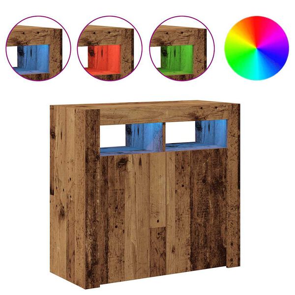 vidaXL Senkki LED-valoilla vanhaa puuta 80x35x75 cm teknillinen puu