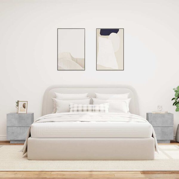 vidaXL Y&ouml;p&ouml;yt&auml; LED-valoilla 2 kpl betoninharmaa tekninen puu