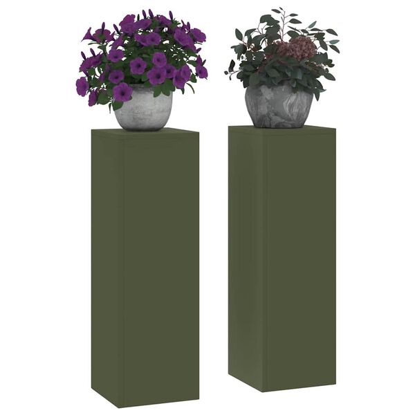 vidaXL Kasviteline 2 pcs Oliivinvihre&auml; 24 x 24 x 75 cm Ter&auml;s