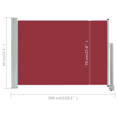 vidaXL Sisäänvedettävä terassin sivumarkiisi 80x300 cm punainen