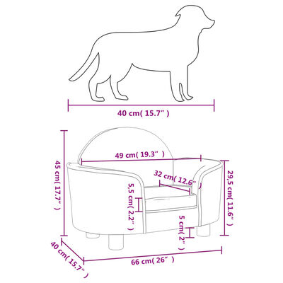 vidaXL Koiran sänky vaaleanharmaa 66x40x45 cm sametti