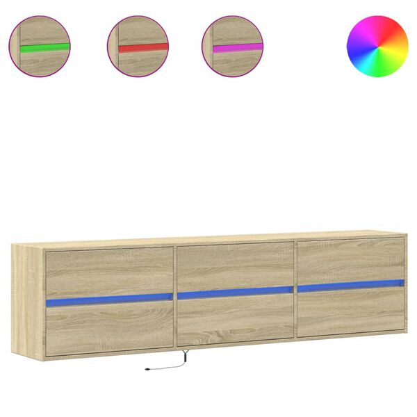 vidaXL TV-seinäkaappi LED-valoilla Sonoma-tammi 180x31x45 cm