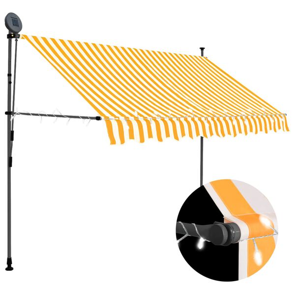 vidaXL Sis&auml;&auml;nkelattava markiisi LED-valoilla 300 cm valkoinen/oranssi