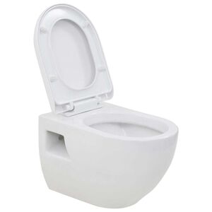vidaXL Sein&auml;&auml;n kiinnitett&auml;v&auml; WC-istuin keraaminen valkoinen