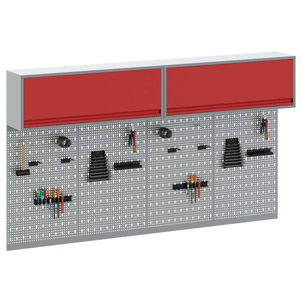 vidaXL Ty&ouml;kalukaappi ja pegboard-setti hyllyll&auml; 6 pcs Punainen