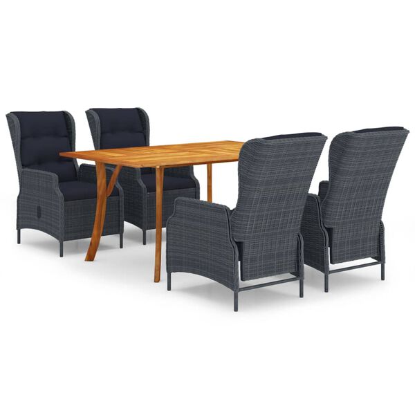 vidaXL 5-osainen Ulkoruokailuryhm&auml; tummanharmaa