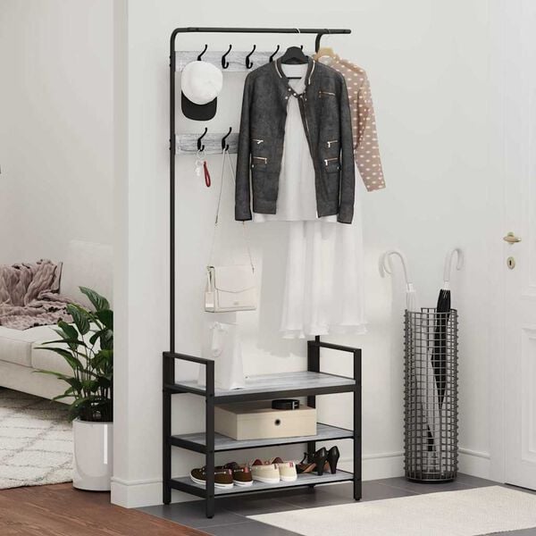 vidaXL Takkihylly hyllyll&auml; Harmaa Sonoma 75 x 34 x 184 cm Tekninen puu