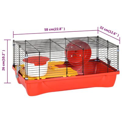 vidaXL Hamsterin häkki punainen 58x32x36 cm polypropeeni ja metalli