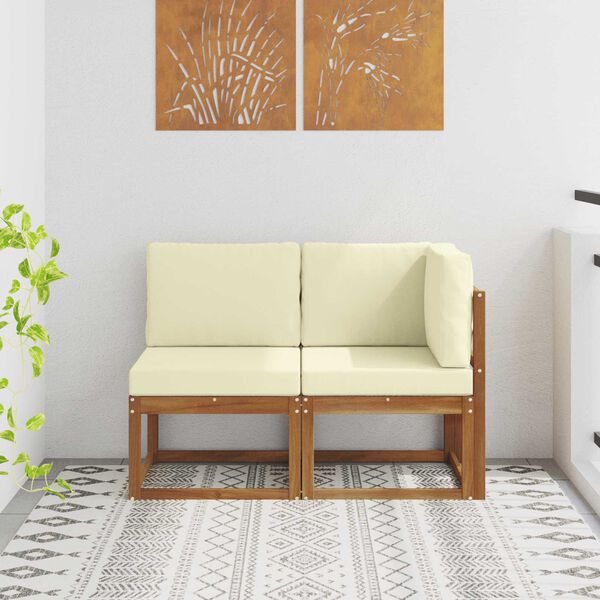 vidaXL Ulkomoduulisohva tyynyll&auml; 2 Kappale Luonnollinen ja kerma