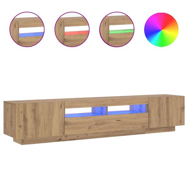 vidaXL TV-kaappi LED-valoilla k&auml;sity&ouml;l&auml;inen tammi 200x35x40 cm