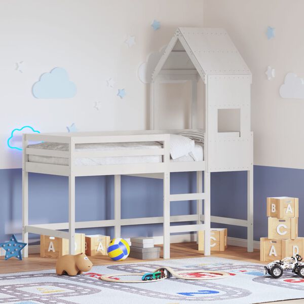 vidaXL Parvis&auml;nky tikkailla ja katoksella valk. 90x190 cm t&auml;ysi m&auml;nty