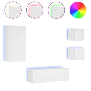 vidaXL 4-osainen TV-sein&auml;kaappisarja LED-valoilla valkoinen