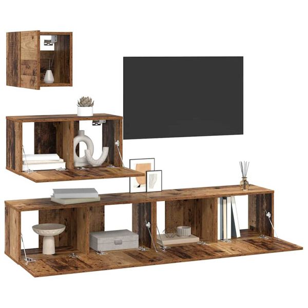 vidaXL TV-tasosetti Sein&auml;kiinnitett&auml;v&auml; 4 pcs Vanha Puu Tekninen puu