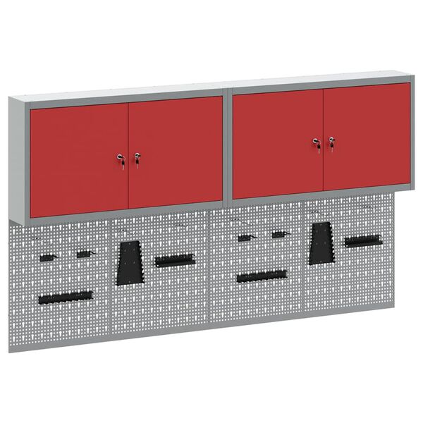 vidaXL Ty&ouml;kalukaappi ja pegboard-setti hyllyll&auml; lukkoon 6 pcs Punainen