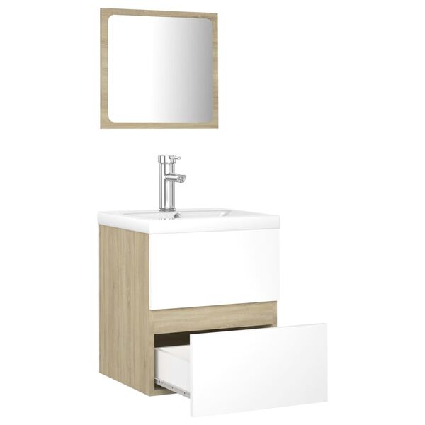 vidaXL Kylpyhuoneen kalustesarja valkoinen ja Sonoma-tammi lastulevy