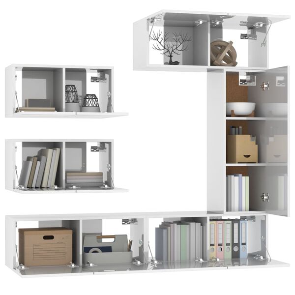 vidaXL 6-osainen TV-kaappisarja korkeakiilto valkoinen tekninen puu