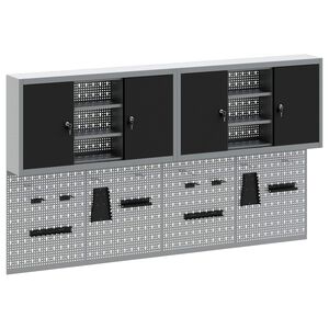 vidaXL Ty&ouml;kalukaappisarja hyllyll&auml; 6 pcs Musta Jauhemaalattu Ter&auml;s