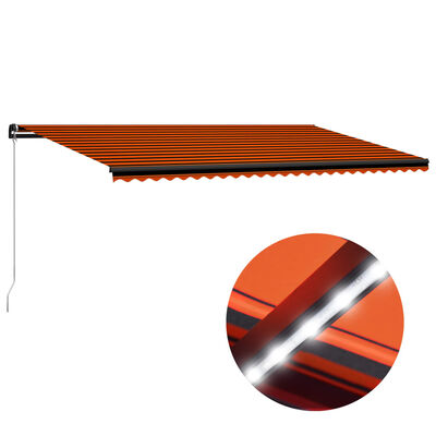 vidaXL Käsin sisäänkelattava markiisi LEDillä 600x300cm oranssi/ruskea