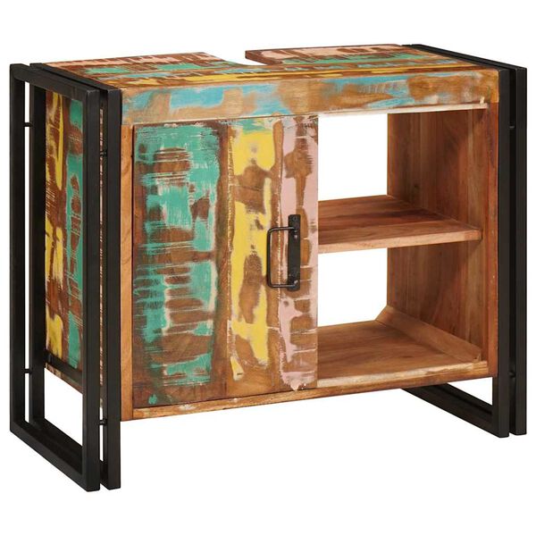 vidaXL Pesuallaskaappi ovella Moniv&auml;rinen Kierr&auml;tetty massiivinen puu