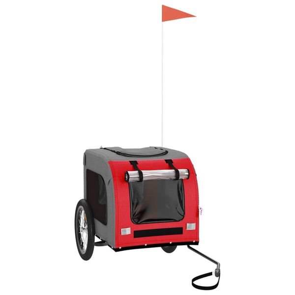vidaXL Lemmikinkuljetuskärry polkupyörään punaharmaa kangas ja rauta
