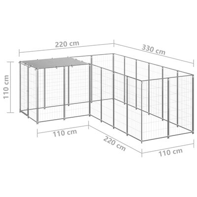 vidaXL Koiranhäkki hopea 4,84 m² teräs