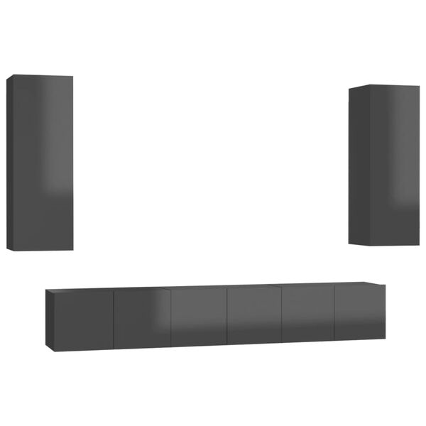 vidaXL 5-osainen TV-kaappisarja korkeakiilto harmaa lastulevy