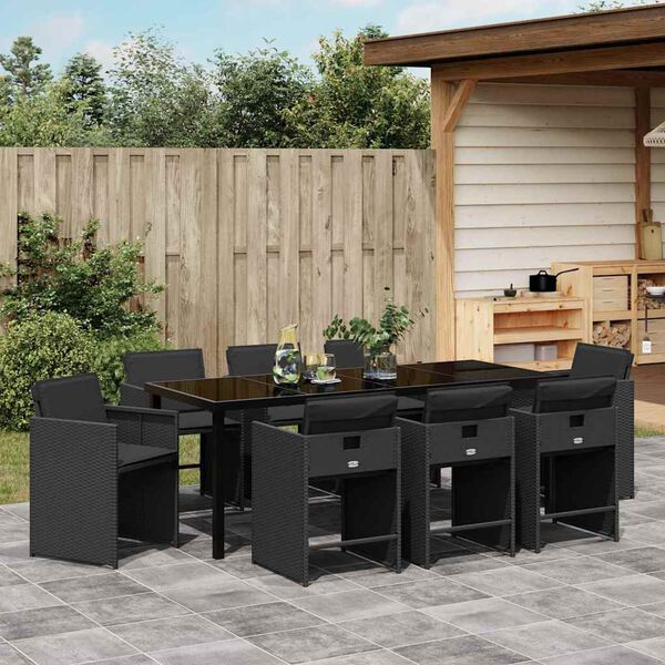 vidaXL Piharuokailu setti 9 pcs Musta polyrottinki