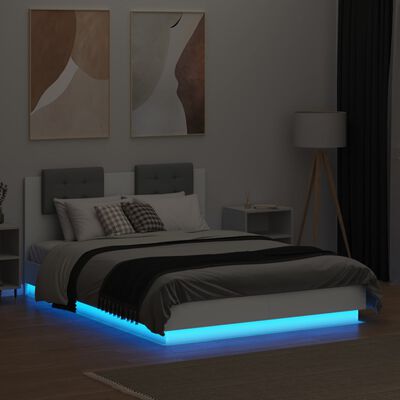vidaXL Sängynrunko päädyllä ja LED-valoilla valkoinen 120x190 cm