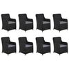 vidaXL 9-osainen Ulkoruokailuryhm&auml; polyrottinki musta