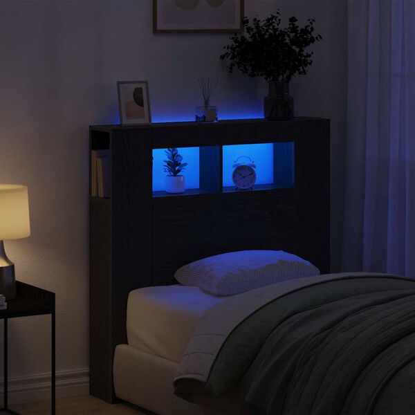 vidaXL LED-p&auml;&auml;ty Musta tammi. 100 x 18,5 x 103,5 cm Tekninen puu