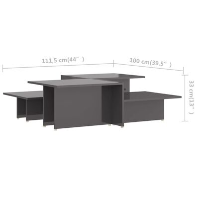 vidaXL Sohvapöydät 2kpl korkeakiilto harmaa 111,5x50x33cm tekninen puu