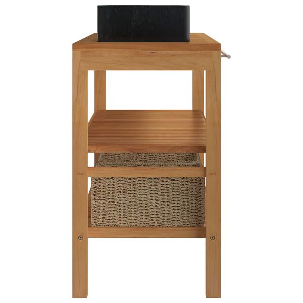 vidaXL Kylpyhuoneen hyllykk&ouml; t&auml;ysi tiikki pesualtailla marmori musta