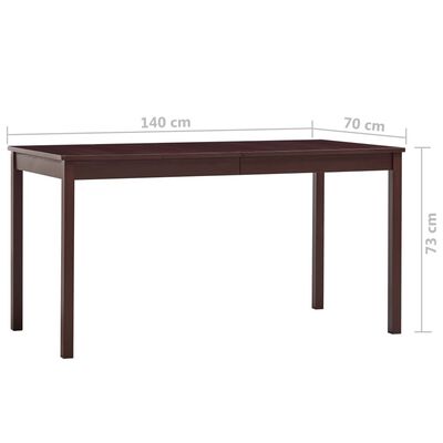vidaXL Ruokapöytä tummanruskea 140x70x73 cm mänty