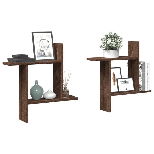 vidaXL Sein&auml;hyllyt 2 kpl ruskea tammi 50x12x50 cm tekninen puu